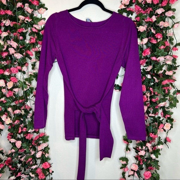 🌹Emme Marella Purple Scoopneck Sweater Womens XS Tie Up Back Work Office WFH - Picture 3 of 8